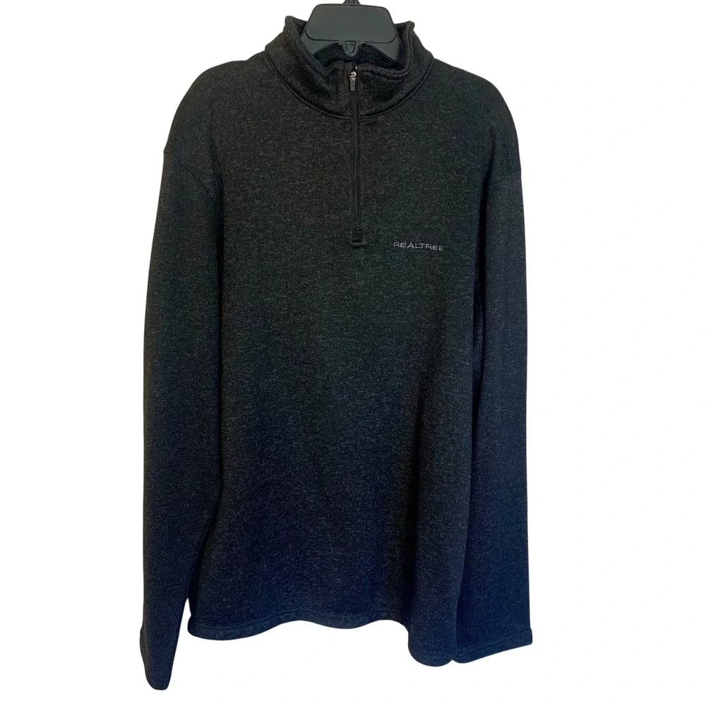 Realtree Mens L Knit‎ Quarter Zip Pullover Black Gray Heather Camo